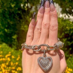 Silver rhinestone chunky bangle bracelet with gold accents - lightly worn